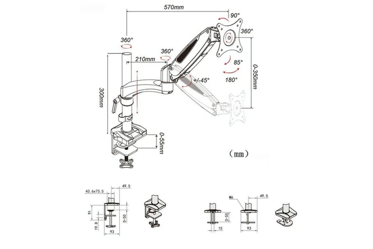 Desktop Monitor Stand Rotating with Pneumatic Hovering Mechanism Monitor Mounts & Stands