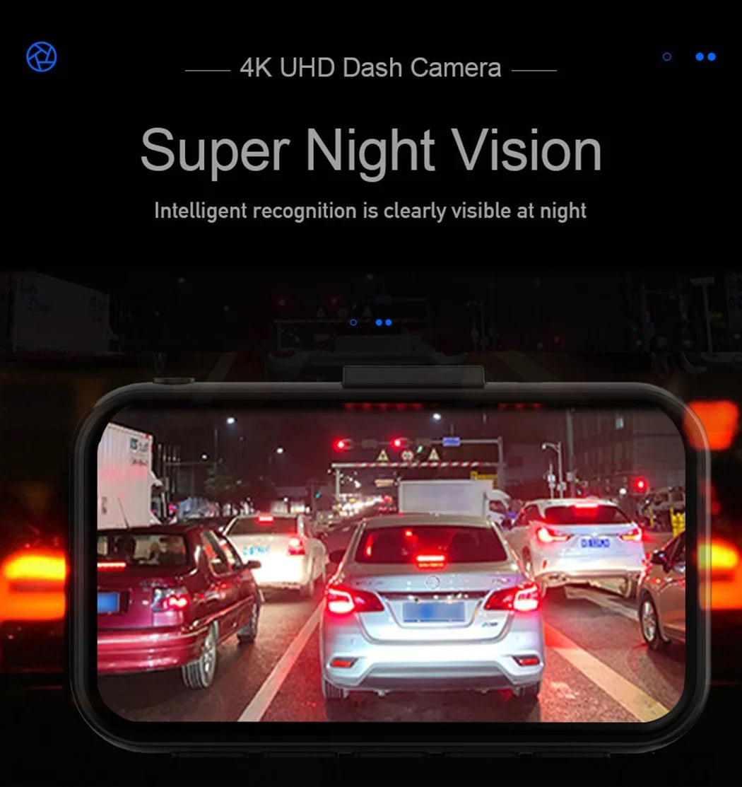 4K Dash Cam for Cars UHD 2160P+1080P Front and Rear Car Camera, 3" Display Dash Camera Parking Mode G-Sensor Support 256GB SD Card