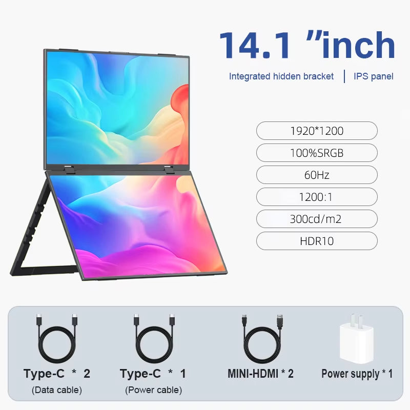 Dual-Screen Portable Monitor 14.1-Inch 15.6-Inch Portable Monitor for Laptop Screen Expander Dual Monitor Dual Monitor Foldable