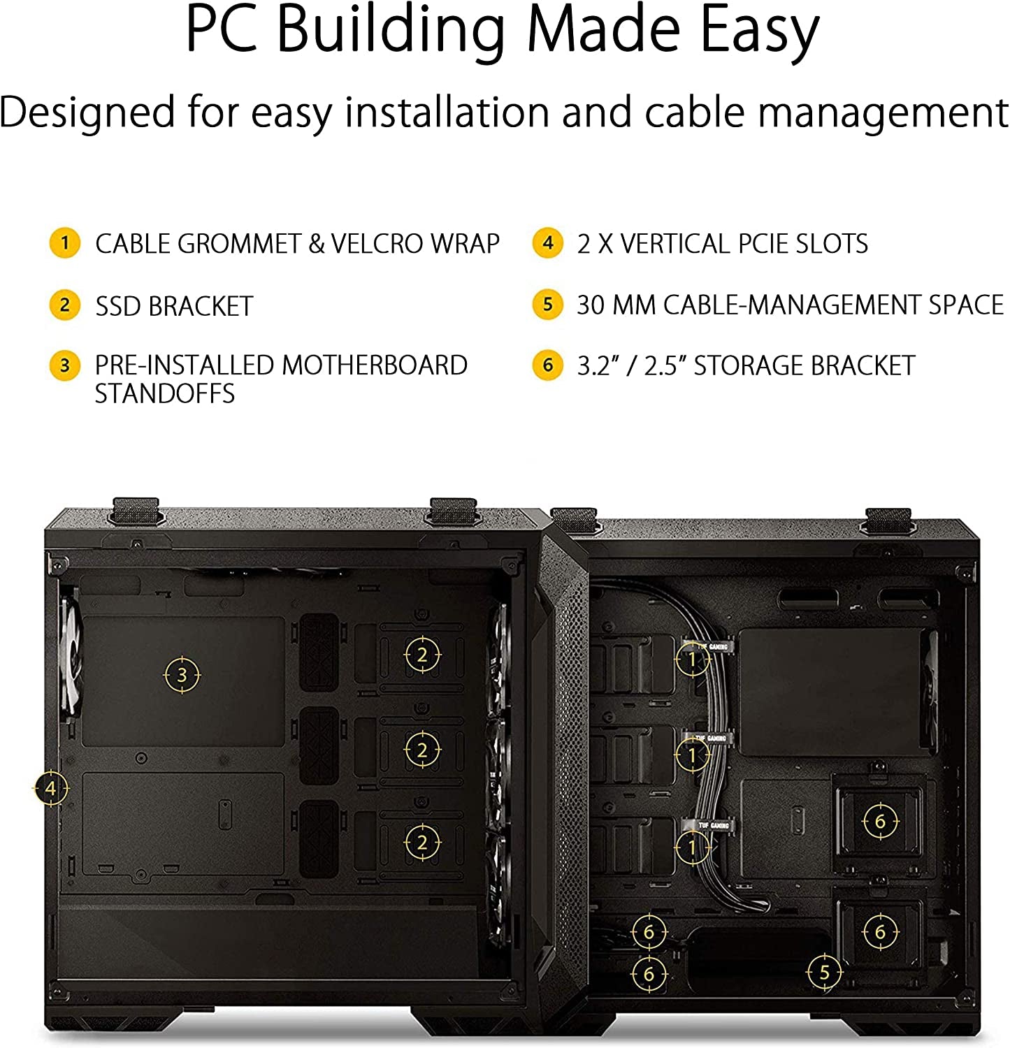 TUF Gaming GT501 Mid-Tower PC Case for up to EATX Motherboards with USB 3.0 Front Panel, Smoked Tempered Glass, Steel Construction, and Four Case Fans