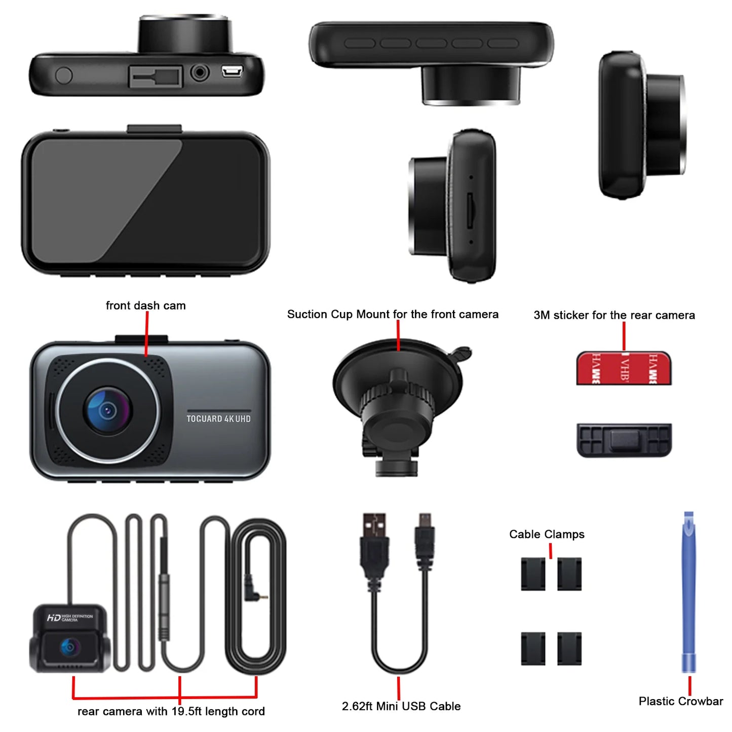 4K Dash Cam for Cars UHD 2160P+1080P Front and Rear Car Camera, 3" Display Dash Camera Parking Mode G-Sensor Support 256GB SD Card