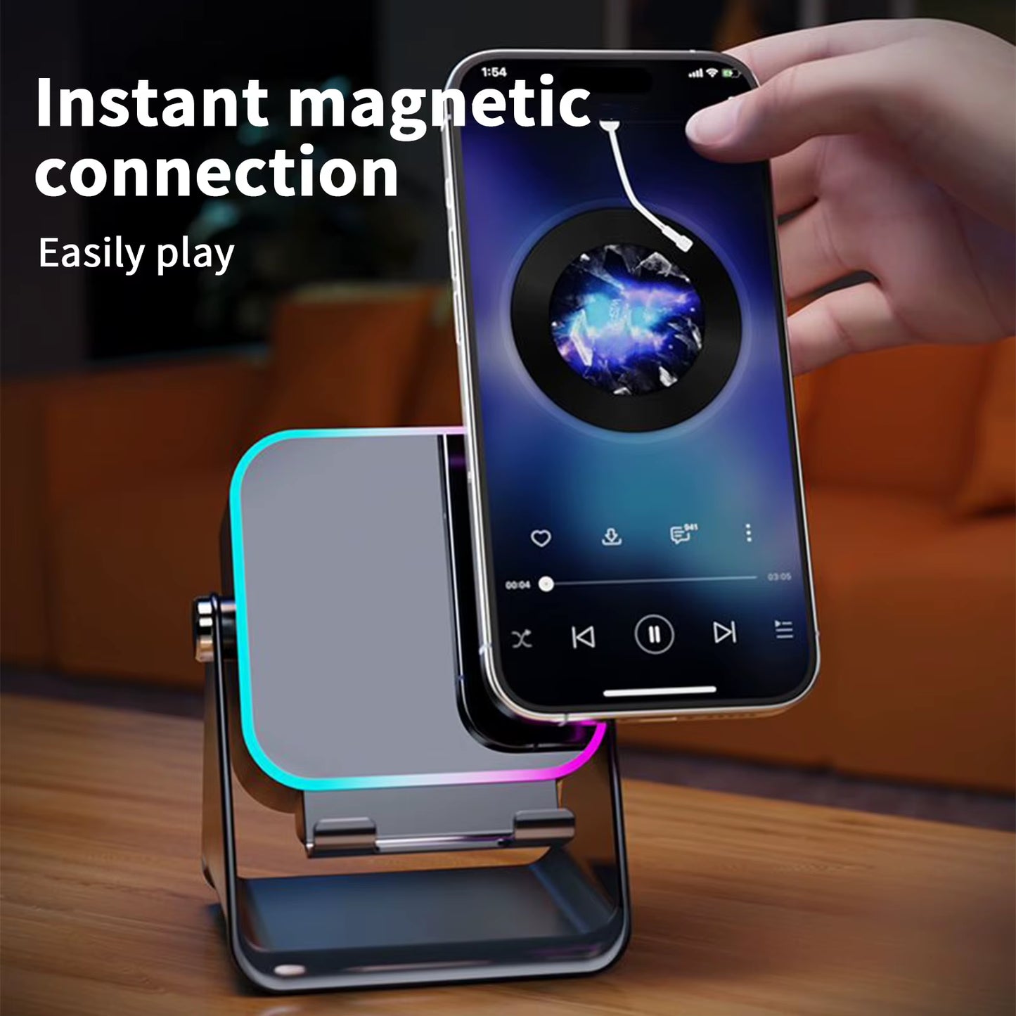 Induction Speaker for Cell Phone Audio Station with Light 10W Phone Holder Wireless Charger Speaker for Home Office Travel