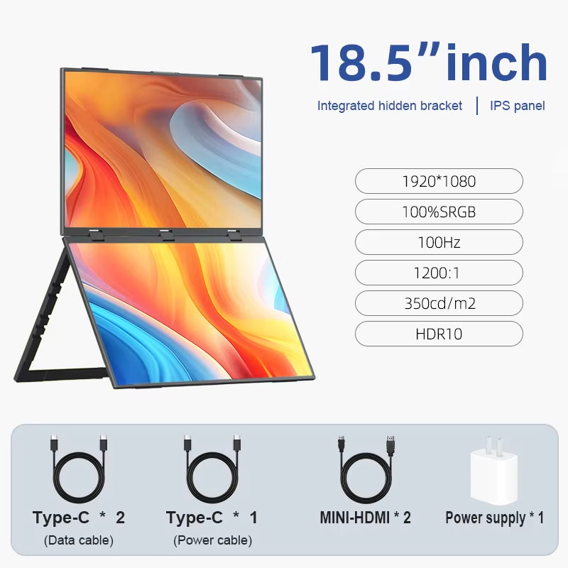 Dual-Screen Portable Monitor 14.1-Inch 15.6-Inch Portable Monitor for Laptop Screen Expander Dual Monitor Dual Monitor Foldable