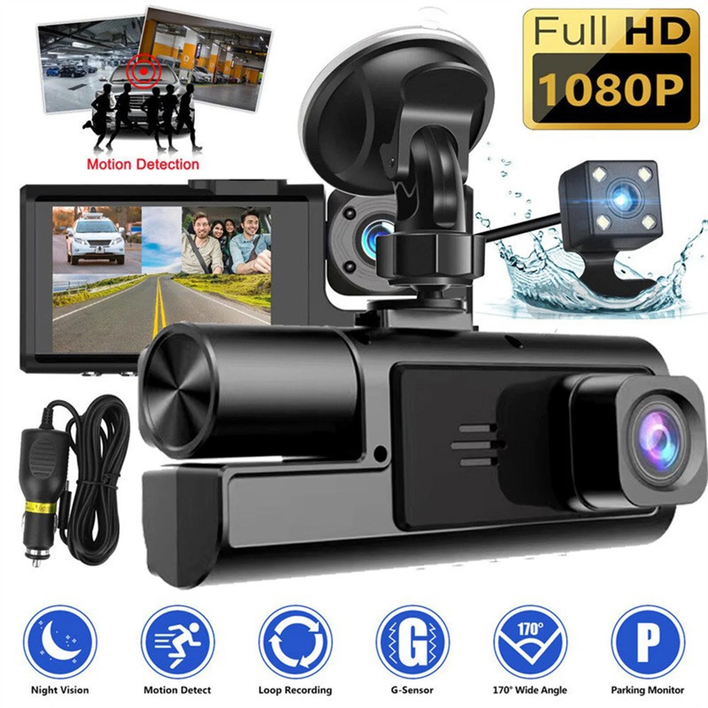 Dash Cam Front and Rear,1080P FHD DVR Car Driving Recorder 2.0Inch IPS Screen Dashboard Camera 170°Wide Angle,G-Sensor,Parking Monitor,Loop Recording