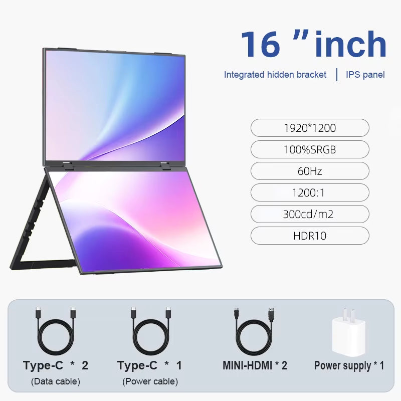 Dual-Screen Portable Monitor 14.1-Inch 15.6-Inch Portable Monitor for Laptop Screen Expander Dual Monitor Dual Monitor Foldable
