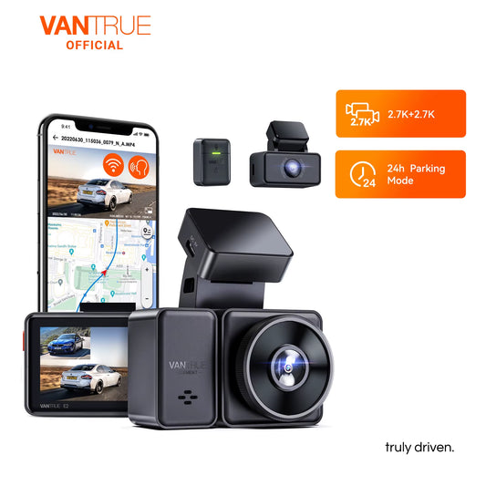 E2 Dashcam Front and Rear 2.7K + 2.7K Dual Dash Camera Voice Control Wifi GPS Night Vision 2.0 24H Parking Mode