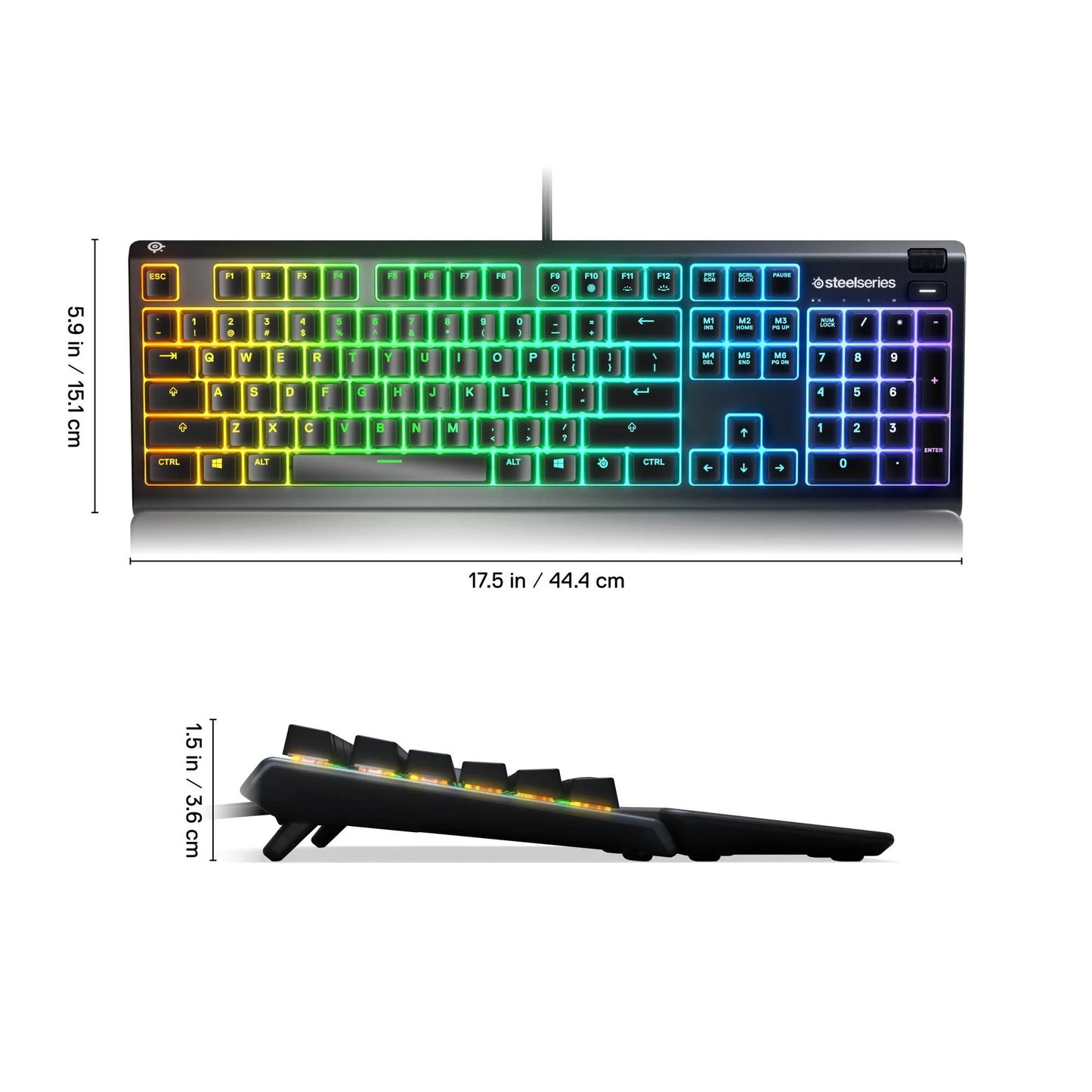 Apex 3 RGB Gaming Keyboard – 10-Zone RGB Illumination – IP32 Water Resistant – Premium Magnetic Wrist Rest (Whisper Quiet Gaming Switch)