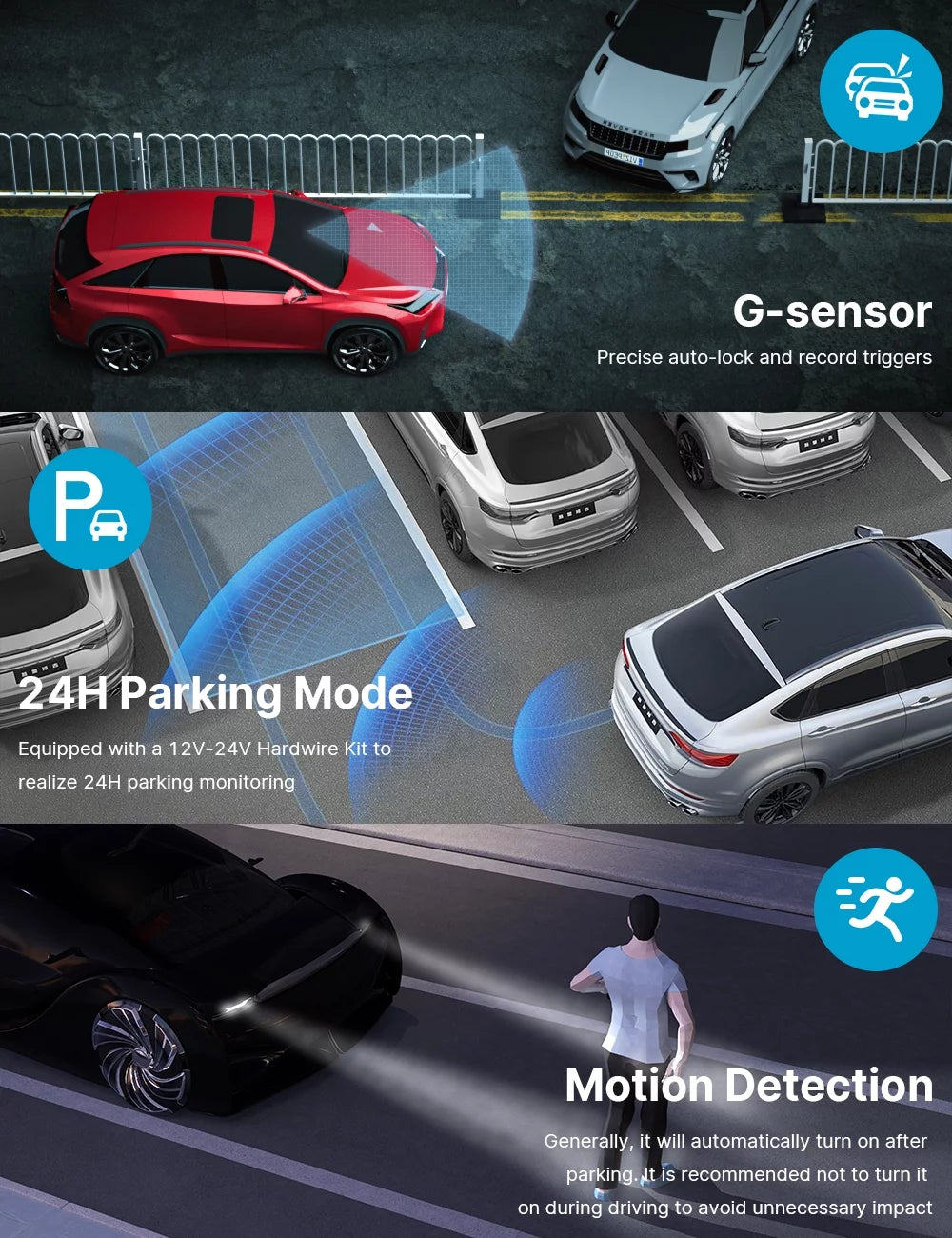 4K Dash Cam for Cars UHD 2160P+1080P Front and Rear Car Camera, 3" Display Dash Camera Parking Mode G-Sensor Support 256GB SD Card