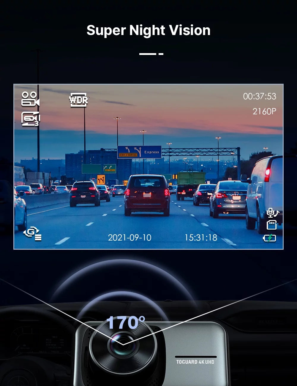 4K Dash Cam for Cars UHD 2160P+1080P Front and Rear Car Camera, 3" Display Dash Camera Parking Mode G-Sensor Support 256GB SD Card