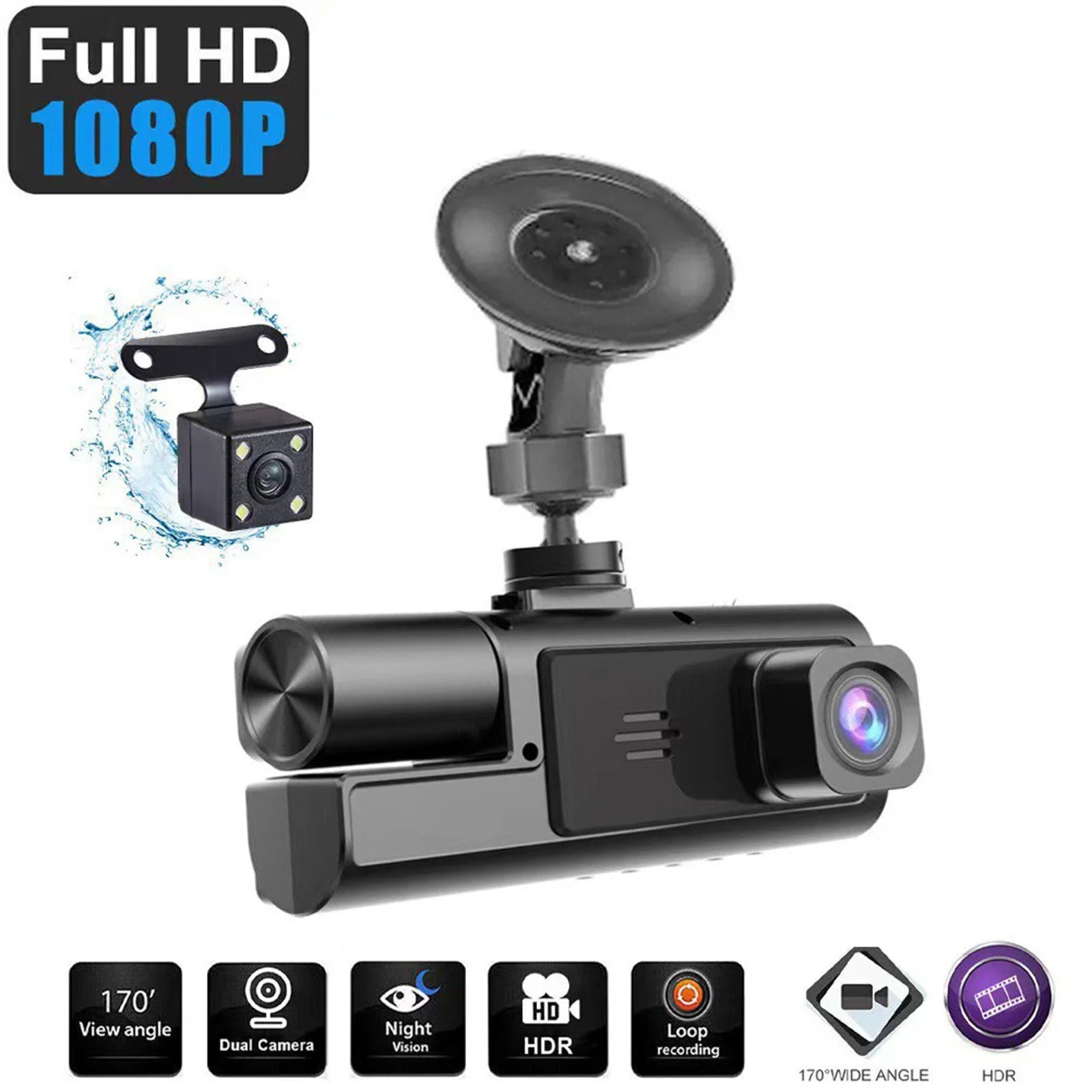 Dash Cam Front and Rear,1080P FHD DVR Car Driving Recorder 2.0Inch IPS Screen Dashboard Camera 170°Wide Angle,G-Sensor,Parking Monitor,Loop Recording