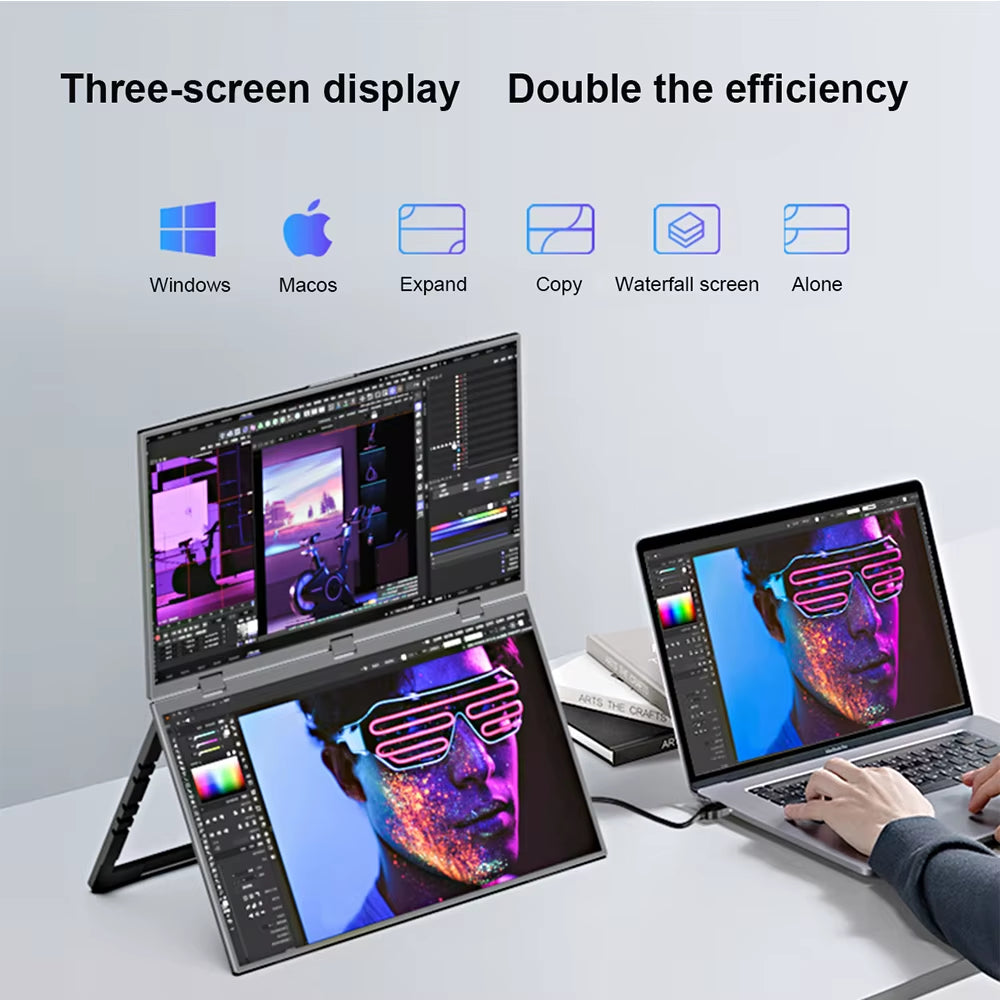 Dual-Screen Portable Monitor 14.1-Inch 15.6-Inch Portable Monitor for Laptop Screen Expander Dual Monitor Dual Monitor Foldable
