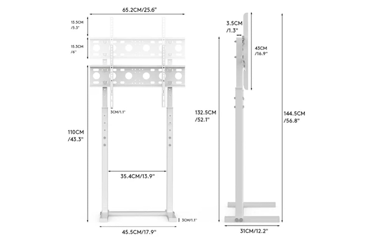 White Floor TV Stand Mount Height Adjustable Bracket TV Holder (For 32-65Inch TV)