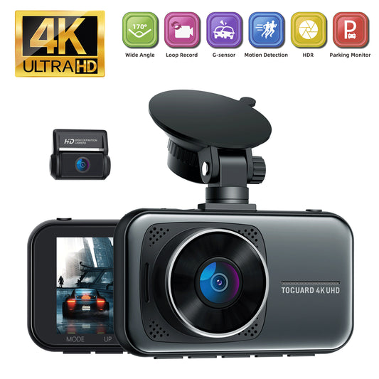 4K Dash Cam for Cars UHD 2160P+1080P Front and Rear Car Camera, 3" Display Dash Camera Parking Mode G-Sensor Support 256GB SD Card